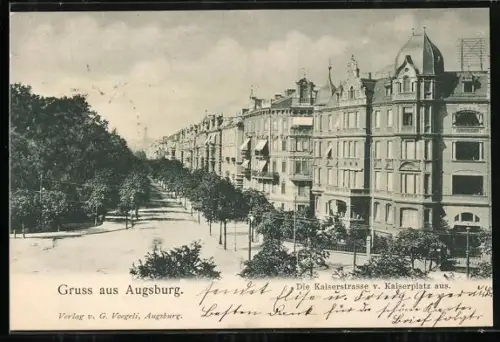 AK Augsburg, Kaiserstrasse vom Kaiserplatz aus gesehen