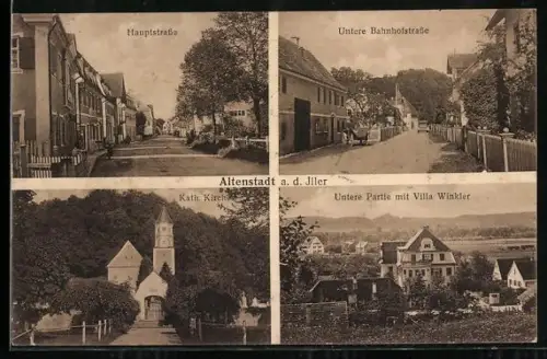AK Altenstadt a. d. Iller, Untere Partie mit Villa Winkler, Katholische Kirche, Untere Bahnhofstrasse