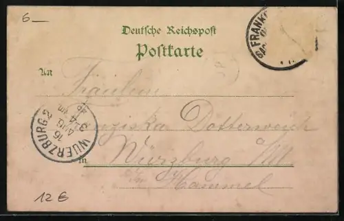 Lithographie Alt-Frankfurt, Römer und alte Häuser, Bundespatrouille vor 1866, Wappen