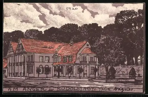Künstler-AK Rudolstadt, Am Anger 1920