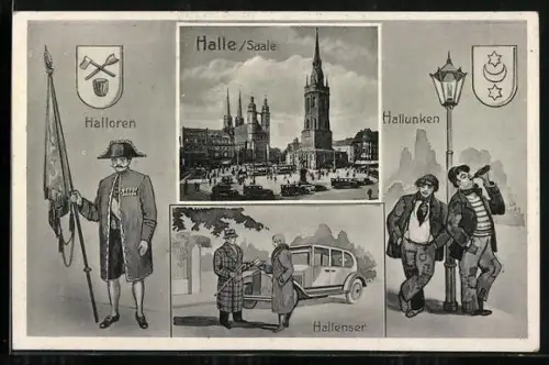 AK Halle /Saale, Strassenpartie mit Kirche, Hallenser, Halloren