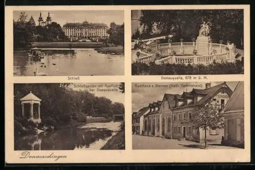 AK Donaueschingen, Schloss, Donauquelle, Gasthaus z. Sternen