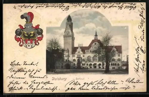 AK Duisburg, Partie am Rathaus, Stadtwappen