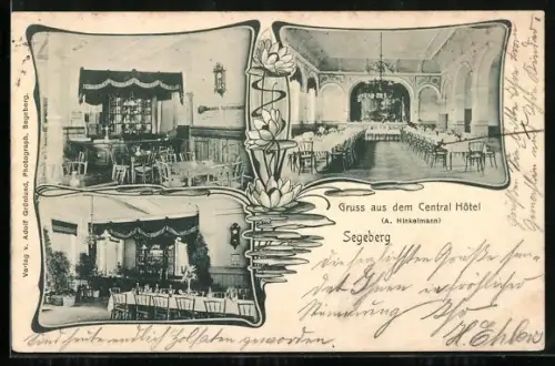 AK Segeberg, Central Hotel von A. Hinkelmann mit Innenansichten