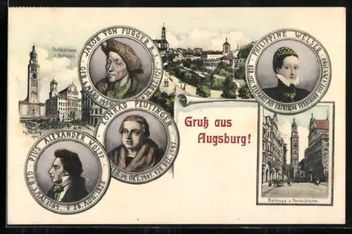 Künstler-AK Eugen Felle: Augsburg, Perlachturm und Rathaus