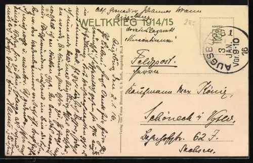 AK Augsburg, Merkur-Brunnen, Deutscher Kaiser, König von Bayern, Neujahrsgruss