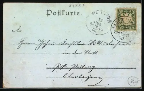 Lithographie Lager Lechfeld, Gesamtansicht, Wasserwerk, Denkmal