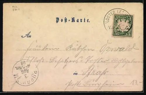 Lithographie Lechfeld, Restaurant zum Zollhaus, Römerturm, Ruine Haltenberg, Oekonomie Haltenberg