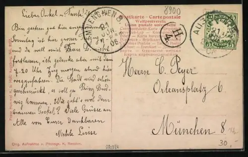 AK Augsburg, Festspiel der Jahrhundertfeier der Einverleibung der Stadt in das Königreich Bayern