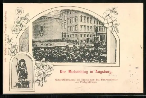 AK Augsburg, Michaelitag, Erscheinen des Thurmmichele am Perlachthurm