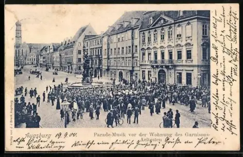 AK Augsburg, Parade-Musik vor der Wohnung des Garnisons-Aeltesten