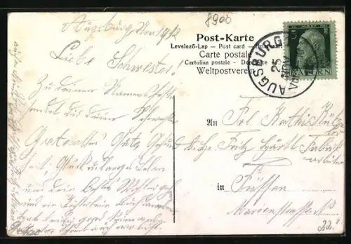 Künstler-AK Augsburg, Cafe-Restaurant zur Post, Innenansicht