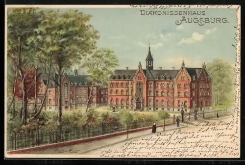 Lithographie Augsburg, Blick auf das Diakonissenhaus