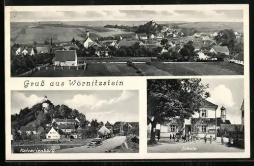 AK Wörnitzstein, Ansicht der Schule, Kalvarienberg