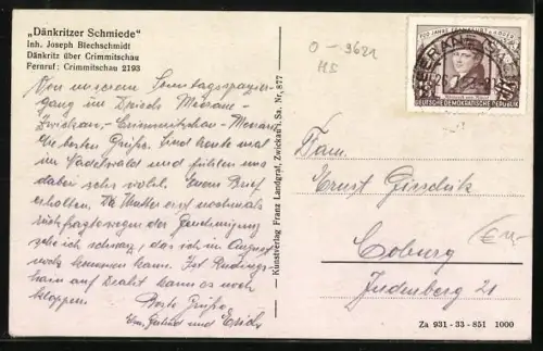 AK Dänkritz über Crimmitschau, Waldgasthaus Dänkritzer Schmiede