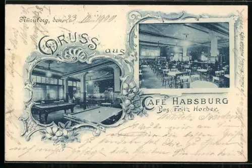 Passepartout-AK Nürnberg, Cafe Habsburg, Innenansichten