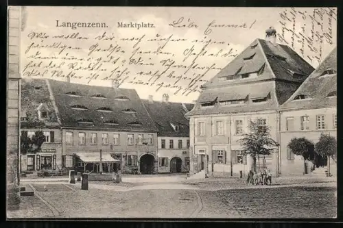 AK Langenzenn, Marktplatz mit Geschäften