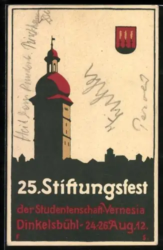 AK Dinkelsbühl, 25. Stiftungsfest der Studentenschaft Vernesia 1912, Wappen