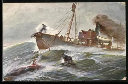 Künstler-AK Chr. Rave: Walfänger auf hoher See töten einen Wal