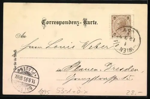 Vorläufer-Lithographie Wien, 1895, St. Stefanskirche und Wappen