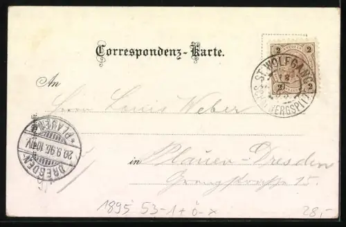 Vorläufer-Lithographie Schafberg, 1895, Bergbahn an der Schafbergspitze, Schafberg Alm