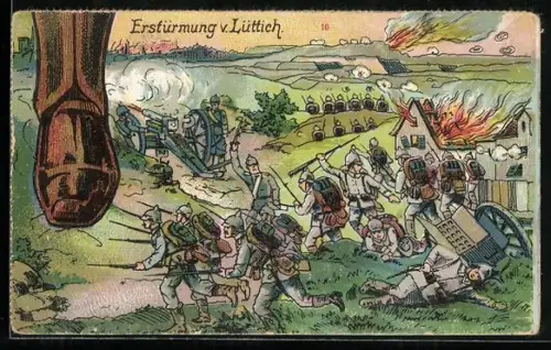 Puzzle-AK 10 Karten, Paul von Hindenburg mit Schlachtszenen aus Warschau, Czenstochau, Soldau, Antwerpen und Lüttich