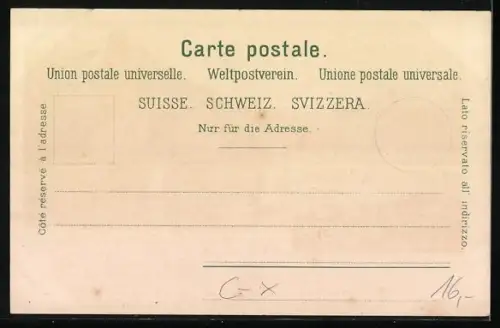 Lithographie Spiez, Blick zur Kirche, Uferpartie mit Seegelbooten