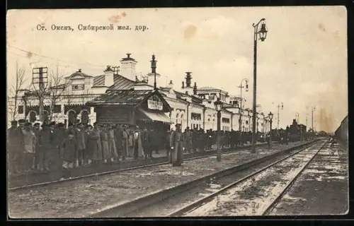AK Omsk, Bahnhof der sibirischen Eisenbahn