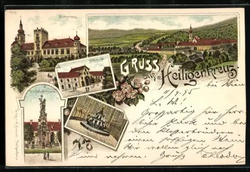 Lithographie Heiligenkreuz /N.-Oe., Klostereingang, Kapelle, Stiftskirche