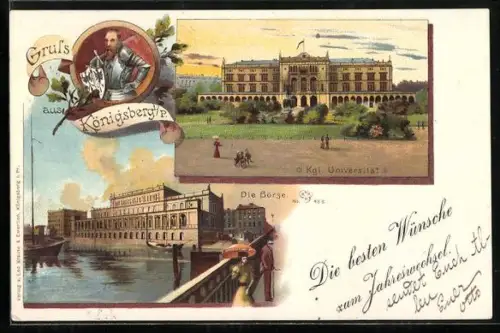 Lithographie Königsberg, Börse, Kgl. Universität