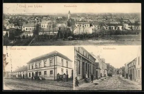 AK Lipke, Totalansicht, Hotel zur Post und Partie in der Kirchstrasse
