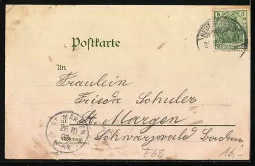 Lithographie Neu-Breisach, Partie in der Basler- und Strassburger-Strasse, Kommandantur, Unteroffiziers-Vorschule