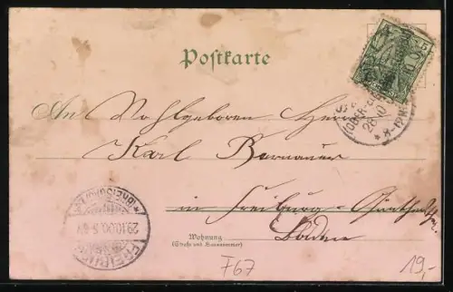 Lithographie Sulz /Ober-Elsass, Totalansicht, Café Lucien Mey, Kirche und Schulhaus