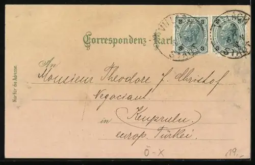 Lithographie Villach, Panorama m. Manhard, Hauptplatz, Hans Gasser Platz, Teilansicht