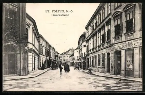 AK St. Pölten /N.-Ö., Partie in der Linzerstrasse mit Geschäft für Kunstbedarf
