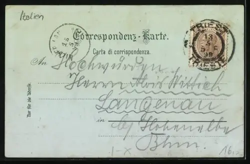 Mondschein-Lithographie Miramare, Teilansicht mit Parkanlagen und Thronsaal