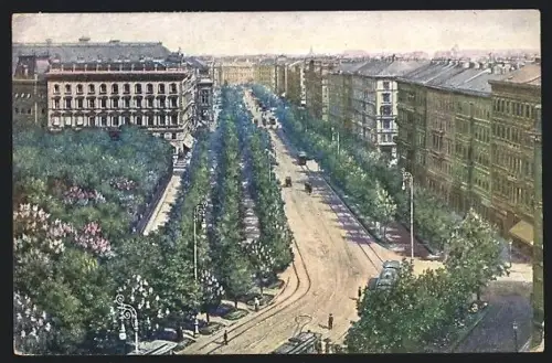 Künstler-AK Wien, Opernring mit Strassenbahn