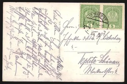 Künstler-AK Wien, Opernring mit Strassenbahn