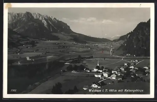 AK Walchsee i. T., Teilansicht mit Kirche und Kaisergebirge