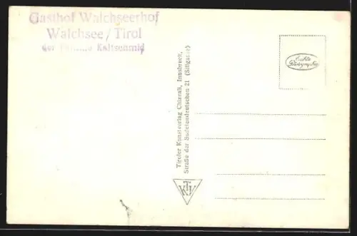 AK Walchsee i. T., Teilansicht mit Kirche und Kaisergebirge