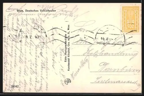 AK Wien, Deutsches Volkstheater mit Strassenpartie