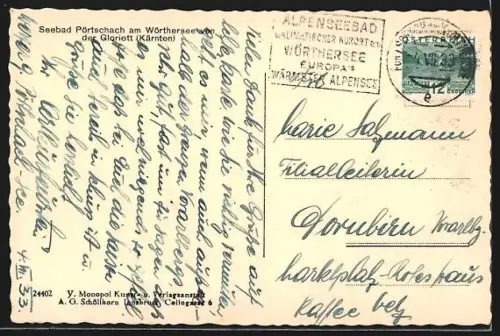 AK Pörtschach am Wörthersee, Teilansicht von der Gloriett