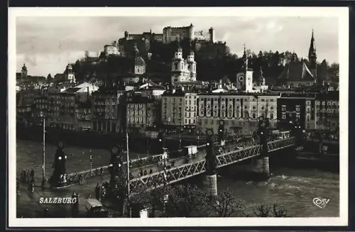 AK Salzburg, Staatsbrücke, Salzach, Altstadt und Festung