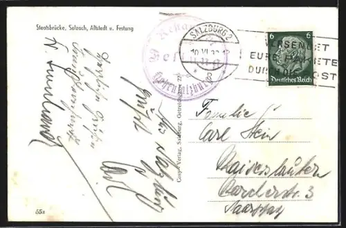 AK Salzburg, Staatsbrücke, Salzach, Altstadt und Festung