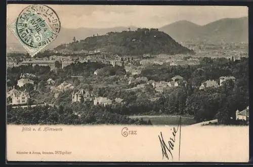 AK Graz, Blick von der Hilmwarte auf den Ort