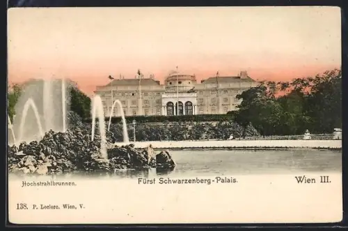 AK Wien, Fürst Schwarzenberg-Palais mit Hochstrahlbrunnen