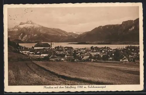 AK Mondsee, Panorama mit dem Schafberg