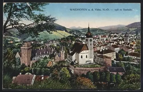 AK Waidhofen a. d. Ybbs, Teilansicht mit Kirche