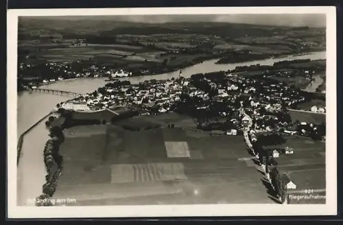 AK Schärding / Inn, Gesamtansicht vom Flugzeug aus, Fliegeraufnahme