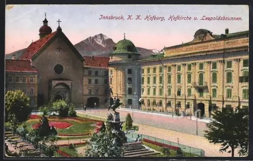AK Innsbruck, Hofburg, Hofkirche und Leopoldbrunnen